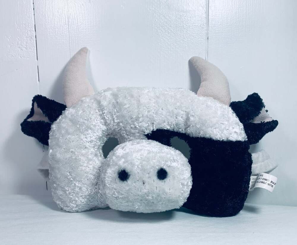 Cow Mask plush black and white soft with pink horns